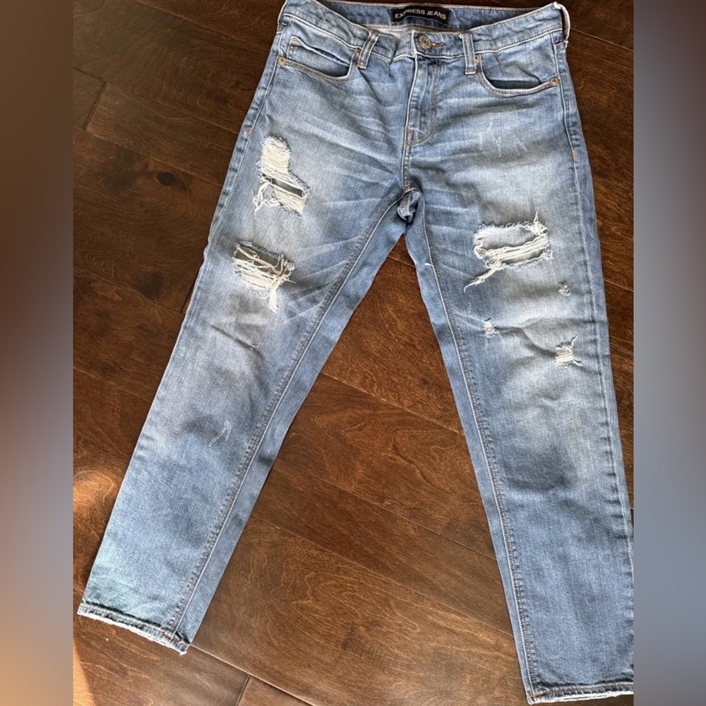 Express Jeans 0 R Denim Distressed Blue Ankle Legging Mid Rise Cotton